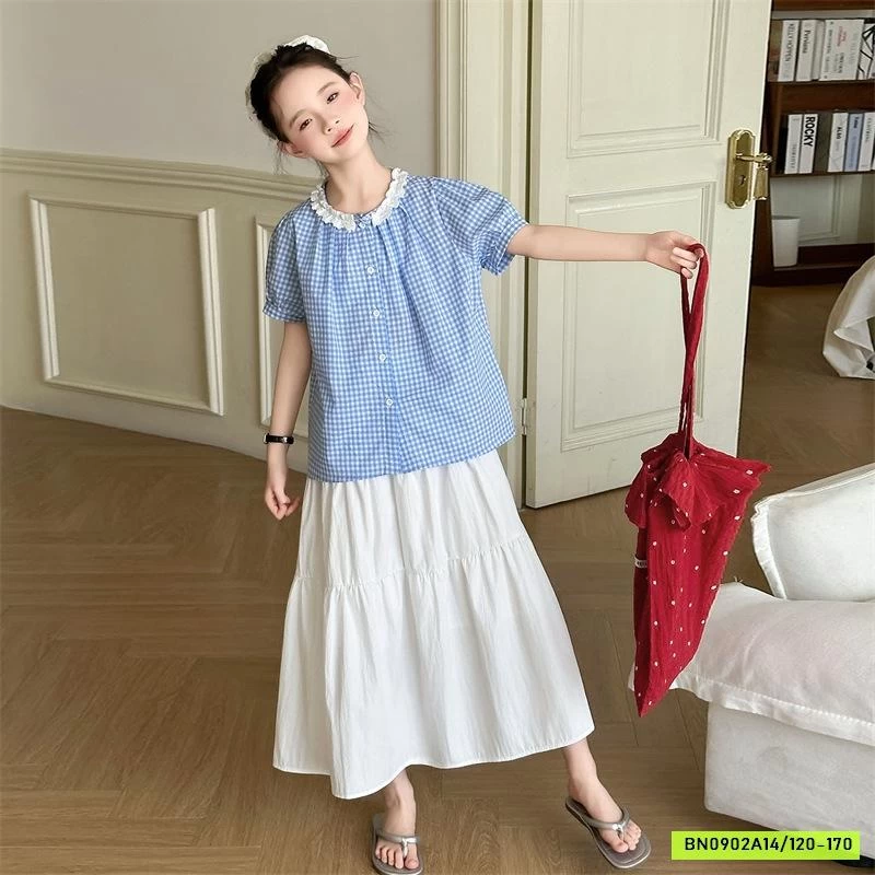 SÉT SƠ MI CARO XANH MIX CV TRẮNG