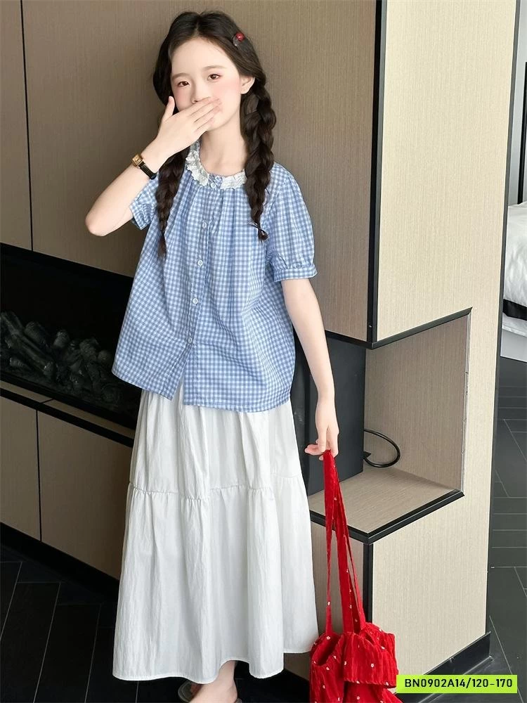 SÉT SƠ MI CARO XANH MIX CV TRẮNG