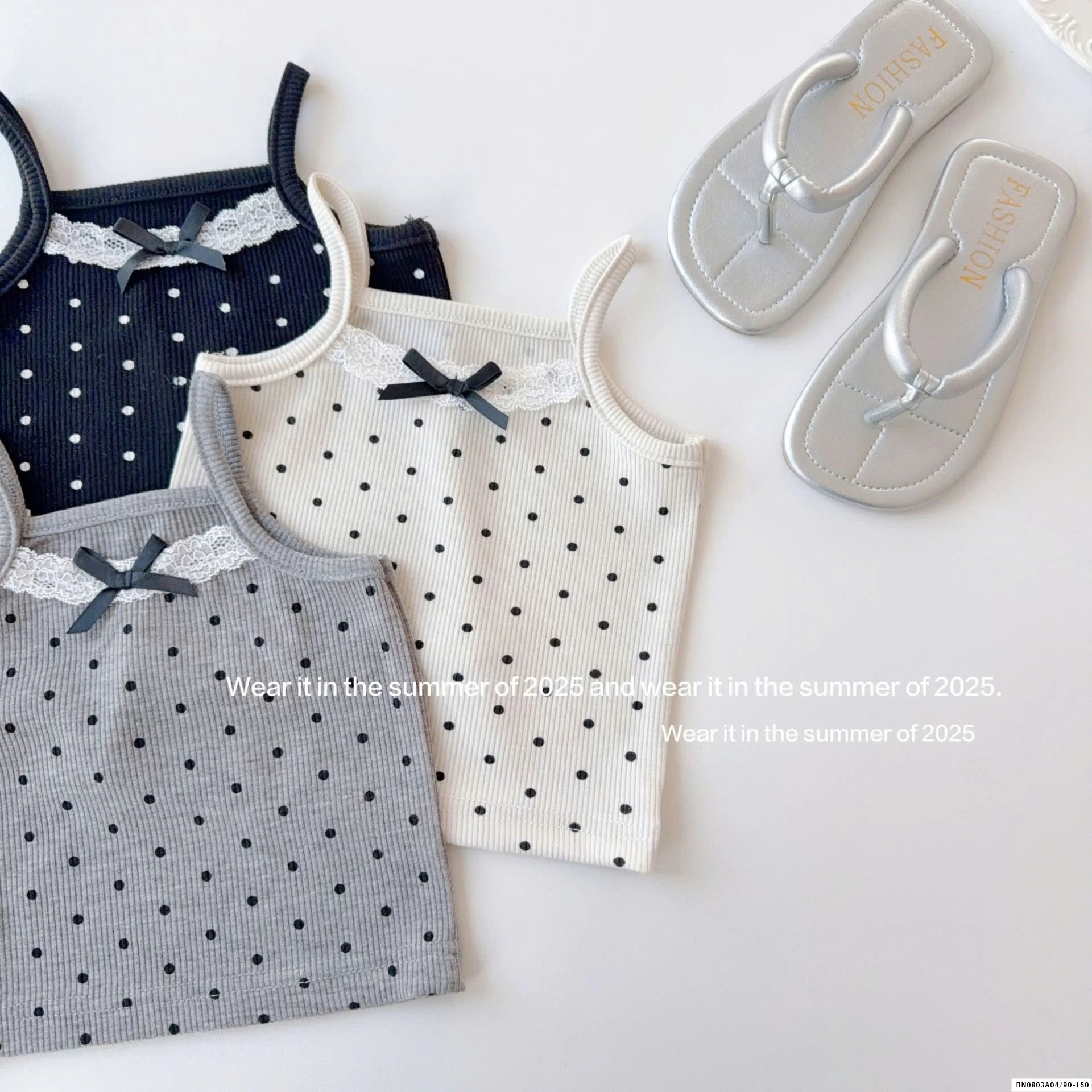 ÁO 2 DÂY CHẤM BI MIX CV TRẮNG T&QKIDS