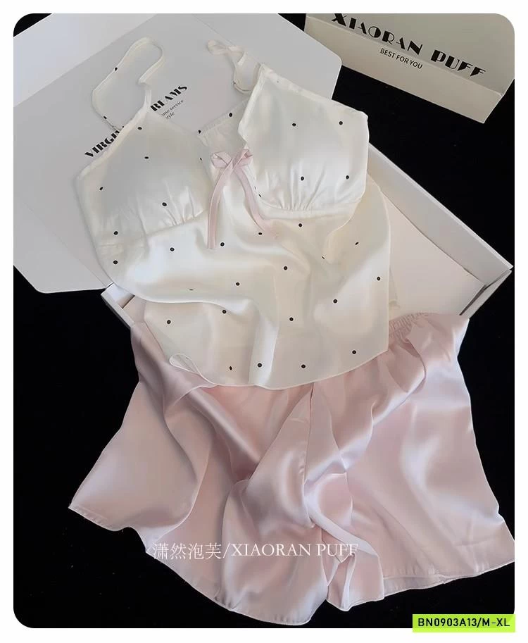 BỘ NGỦ LỤA 2 DÂY CHẤM BI