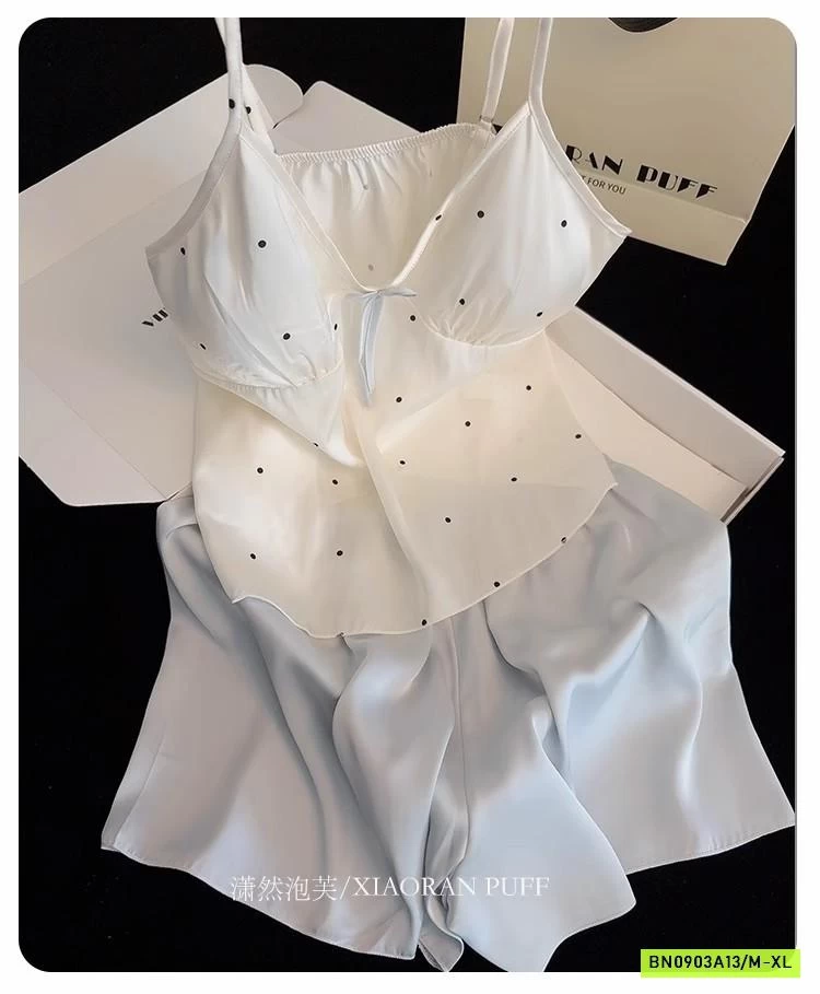 BỘ NGỦ LỤA 2 DÂY CHẤM BI