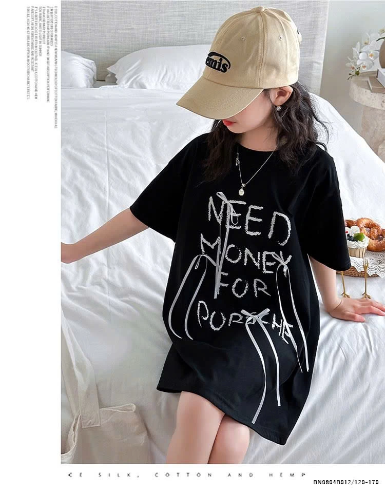 ÁO THUN CHỮ DÁNG DÀI GIẤU QUẦN BÉ GÁI