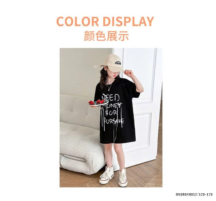 ÁO THUN CHỮ DÁNG DÀI GIẤU QUẦN BÉ GÁI