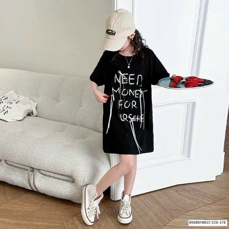 ÁO THUN CHỮ DÁNG DÀI GIẤU QUẦN BÉ GÁI