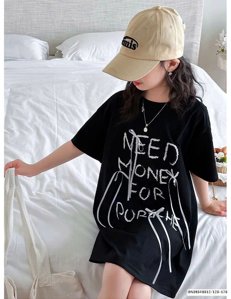 ÁO THUN CHỮ DÁNG DÀI GIẤU QUẦN BÉ GÁI