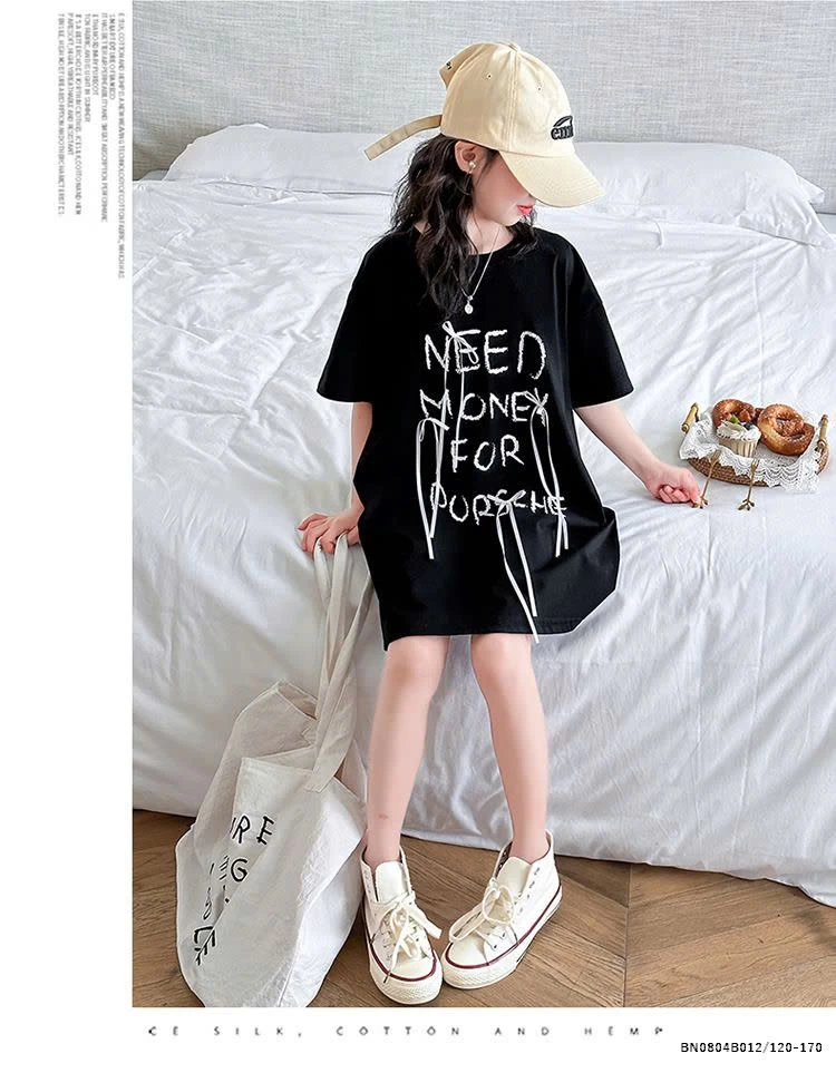 ÁO THUN CHỮ DÁNG DÀI GIẤU QUẦN BÉ GÁI