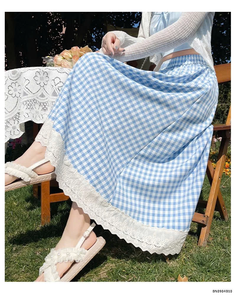 CHÂN VÁY CARO DÁNG RỘNG PHỐI REN