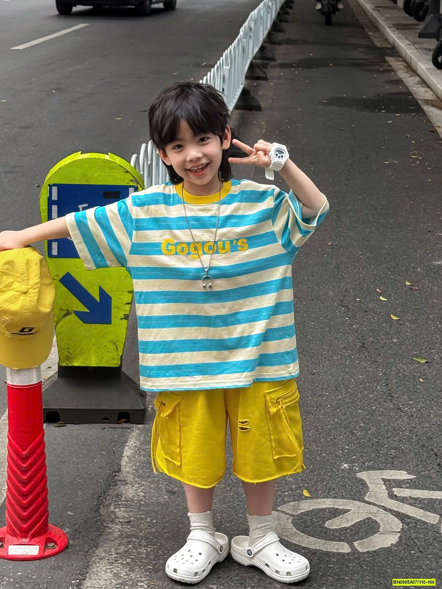 ÁO KẺ XANH MIX SHORT VÀNG