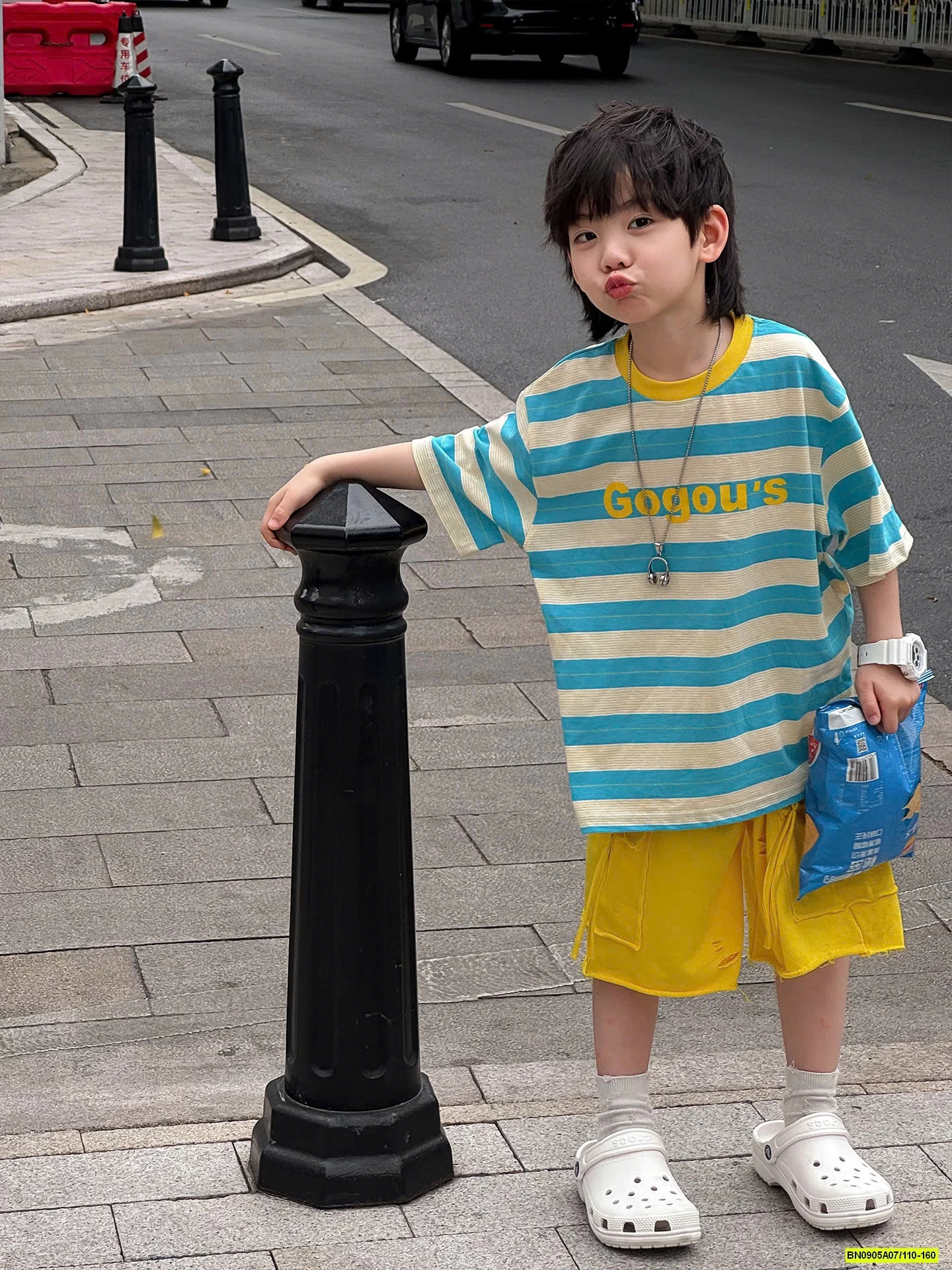 ÁO KẺ XANH MIX SHORT VÀNG