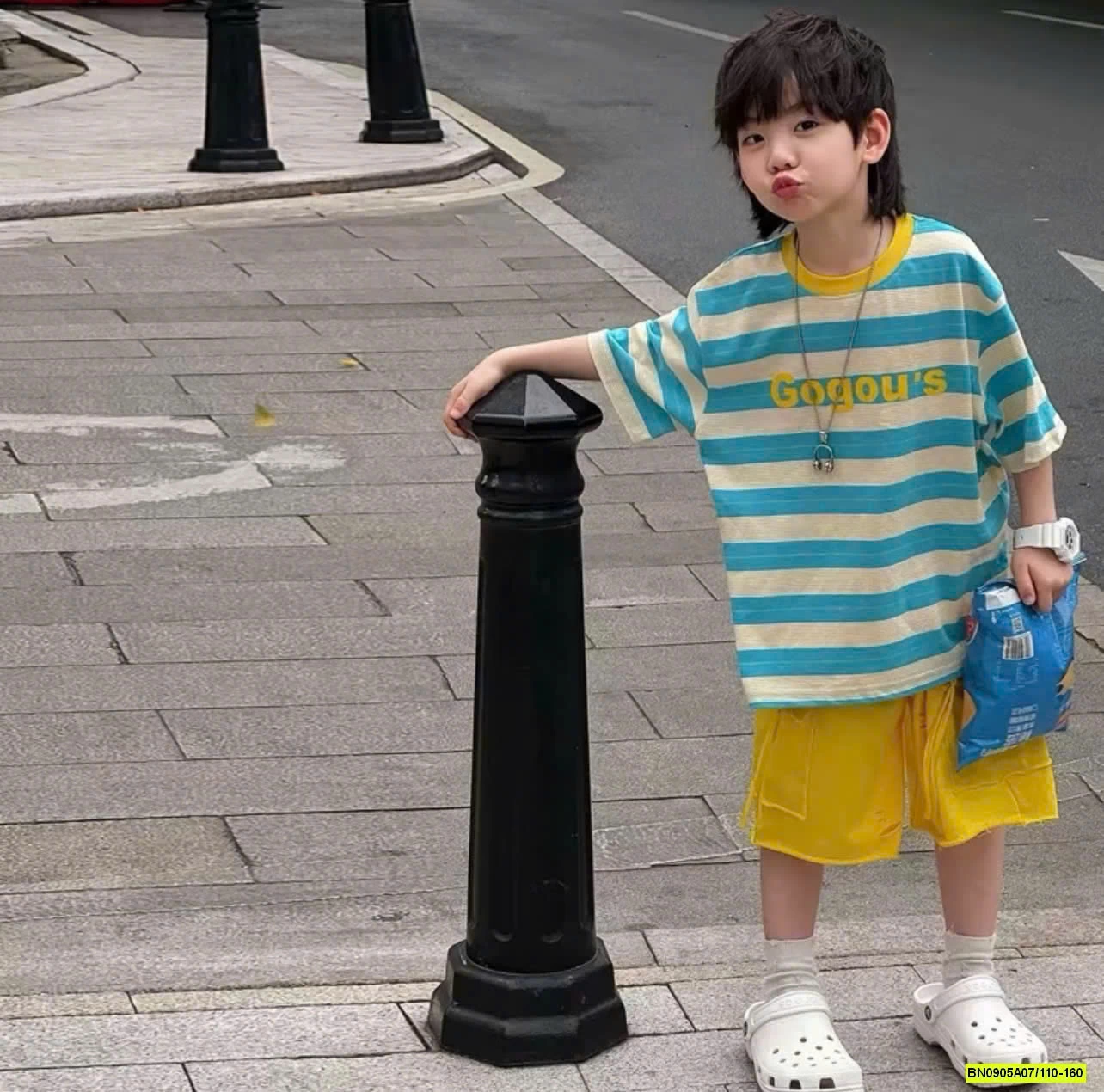 ÁO KẺ XANH MIX SHORT VÀNG