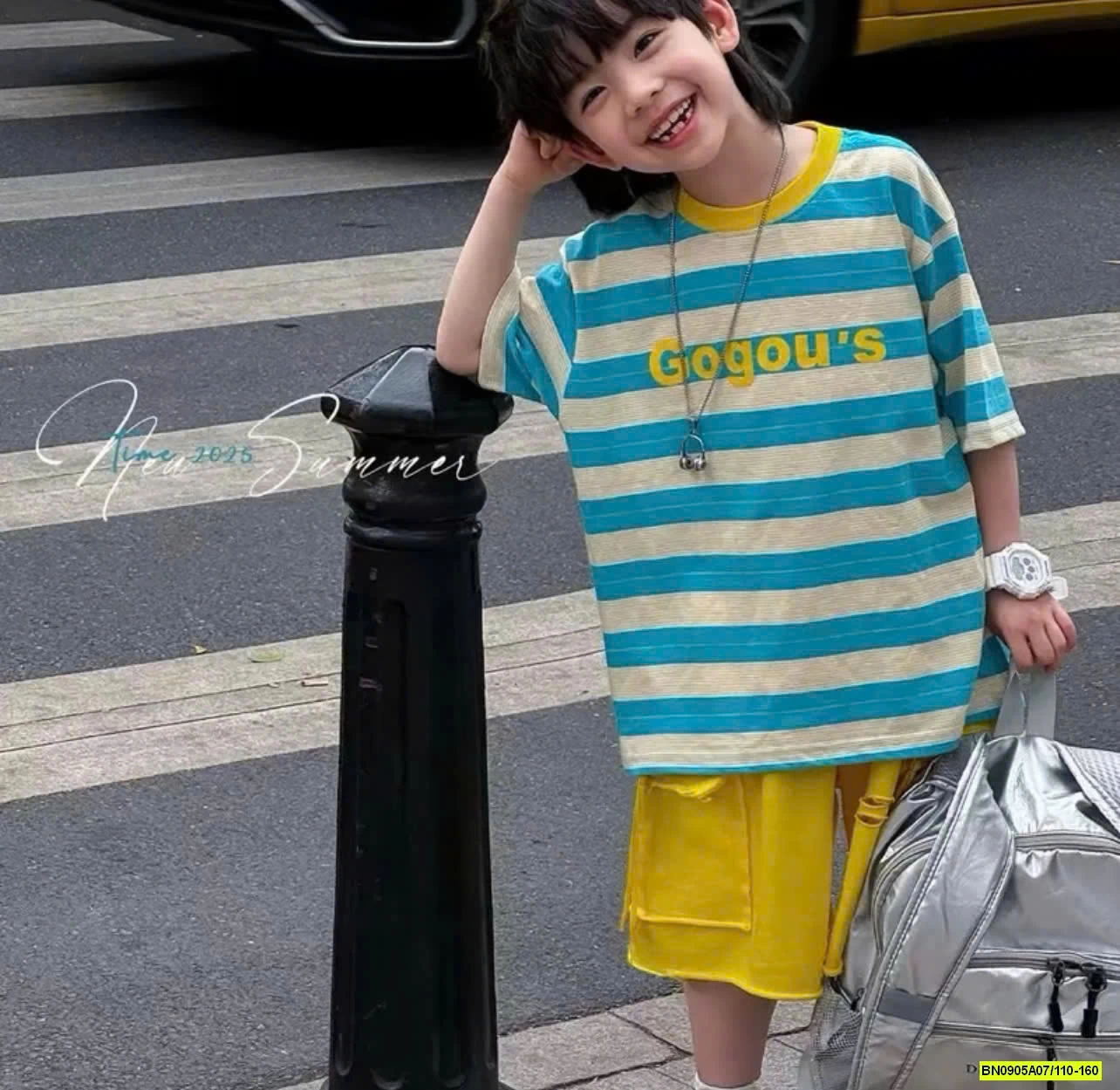 ÁO KẺ XANH MIX SHORT VÀNG