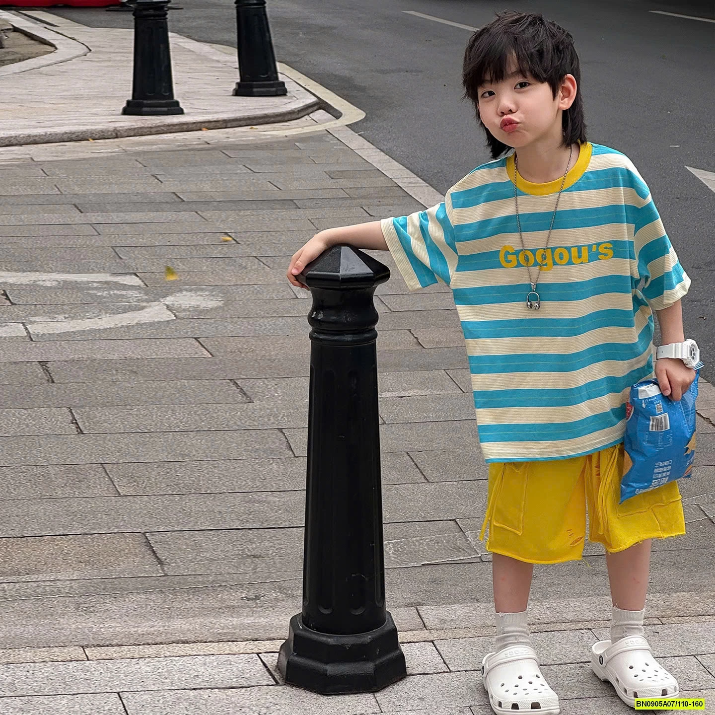 ÁO KẺ XANH MIX SHORT VÀNG