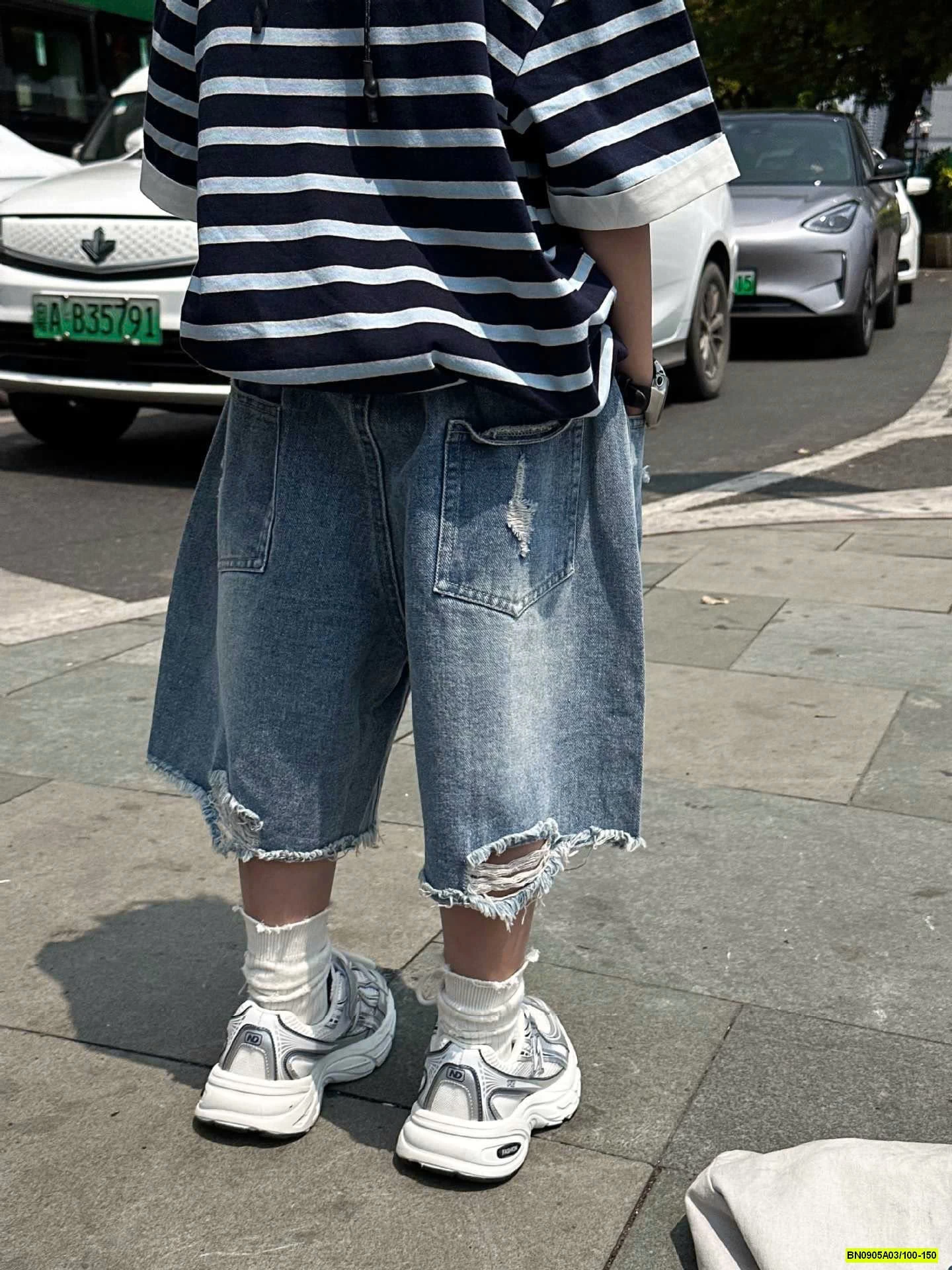 POLO KẺ NGANG MIX SHORT JEANS RÁCH