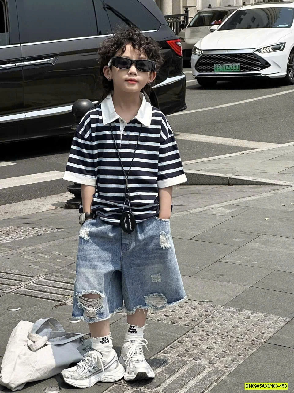 POLO KẺ NGANG MIX SHORT JEANS RÁCH