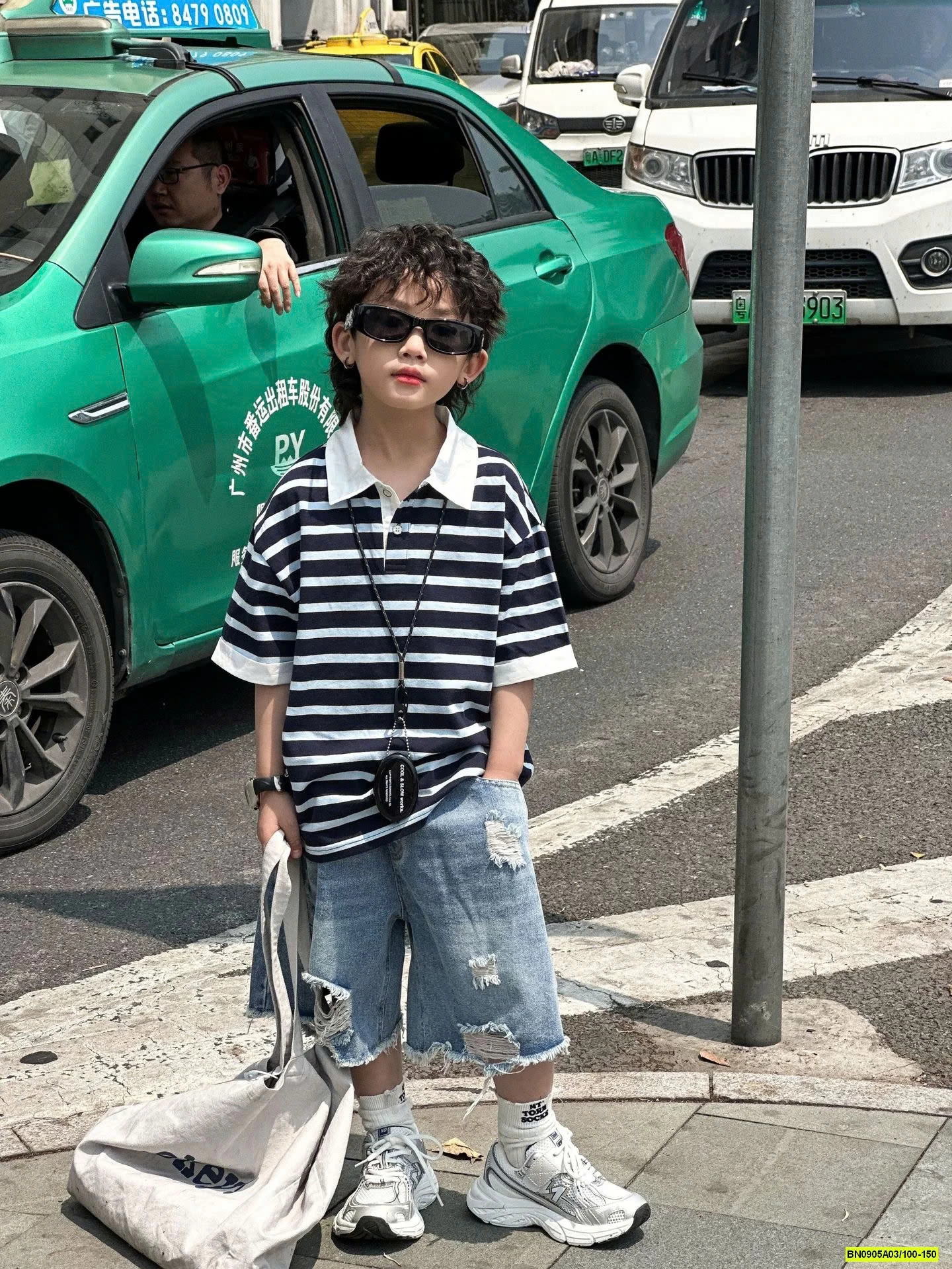 POLO KẺ NGANG MIX SHORT JEANS RÁCH