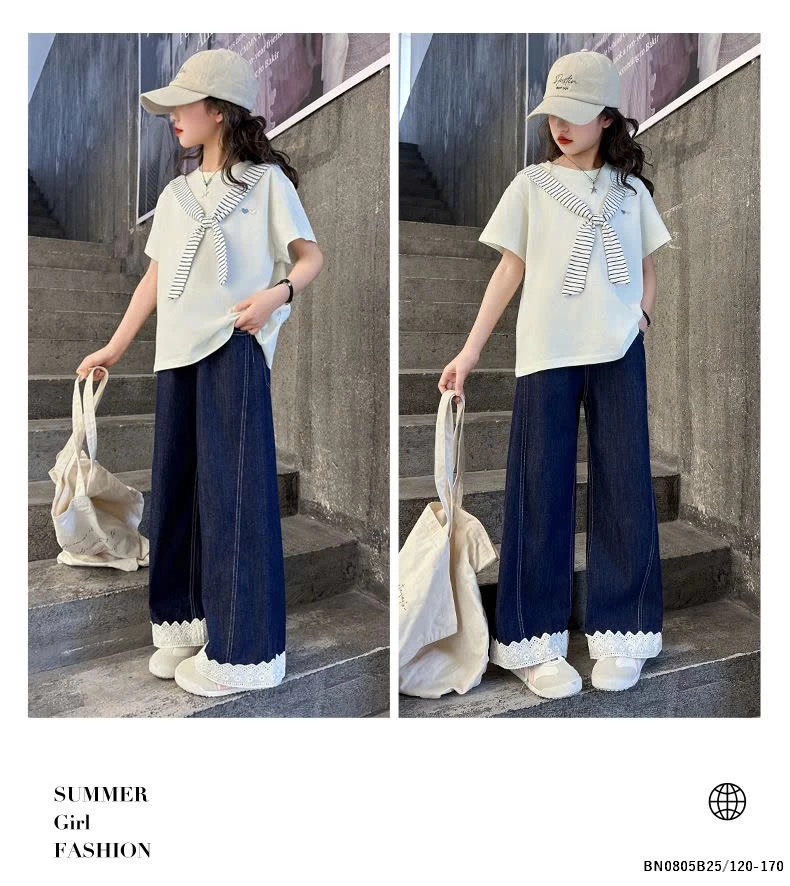 SÉT ÁO THUN LIỀN KHĂN MIX QUẦN JEAN SUÔNG