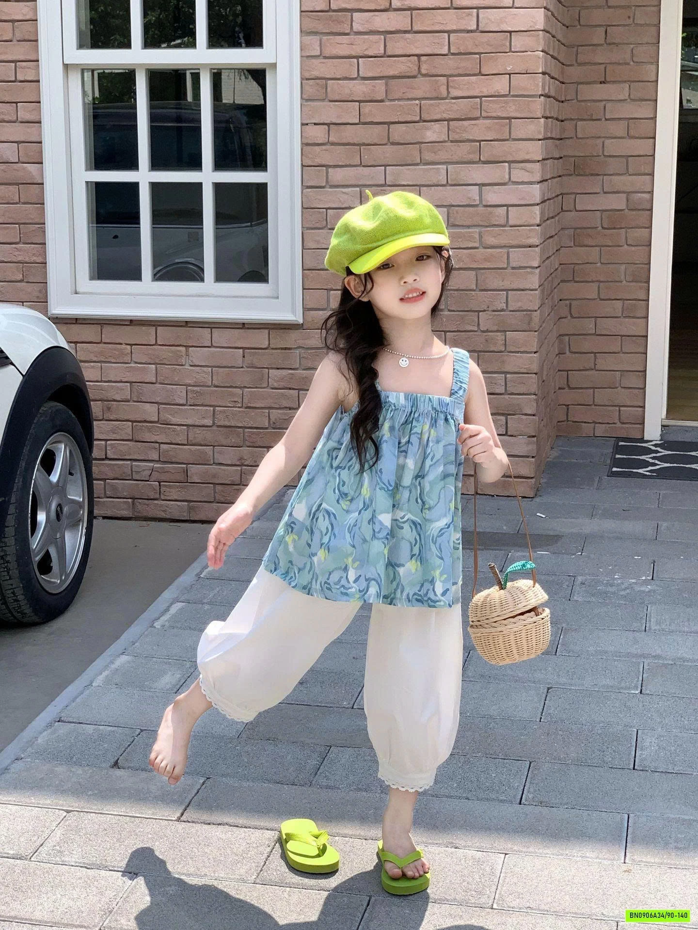 ÁO 2 DÂY HOA XANH MIX QUẦN BOOM LỠ