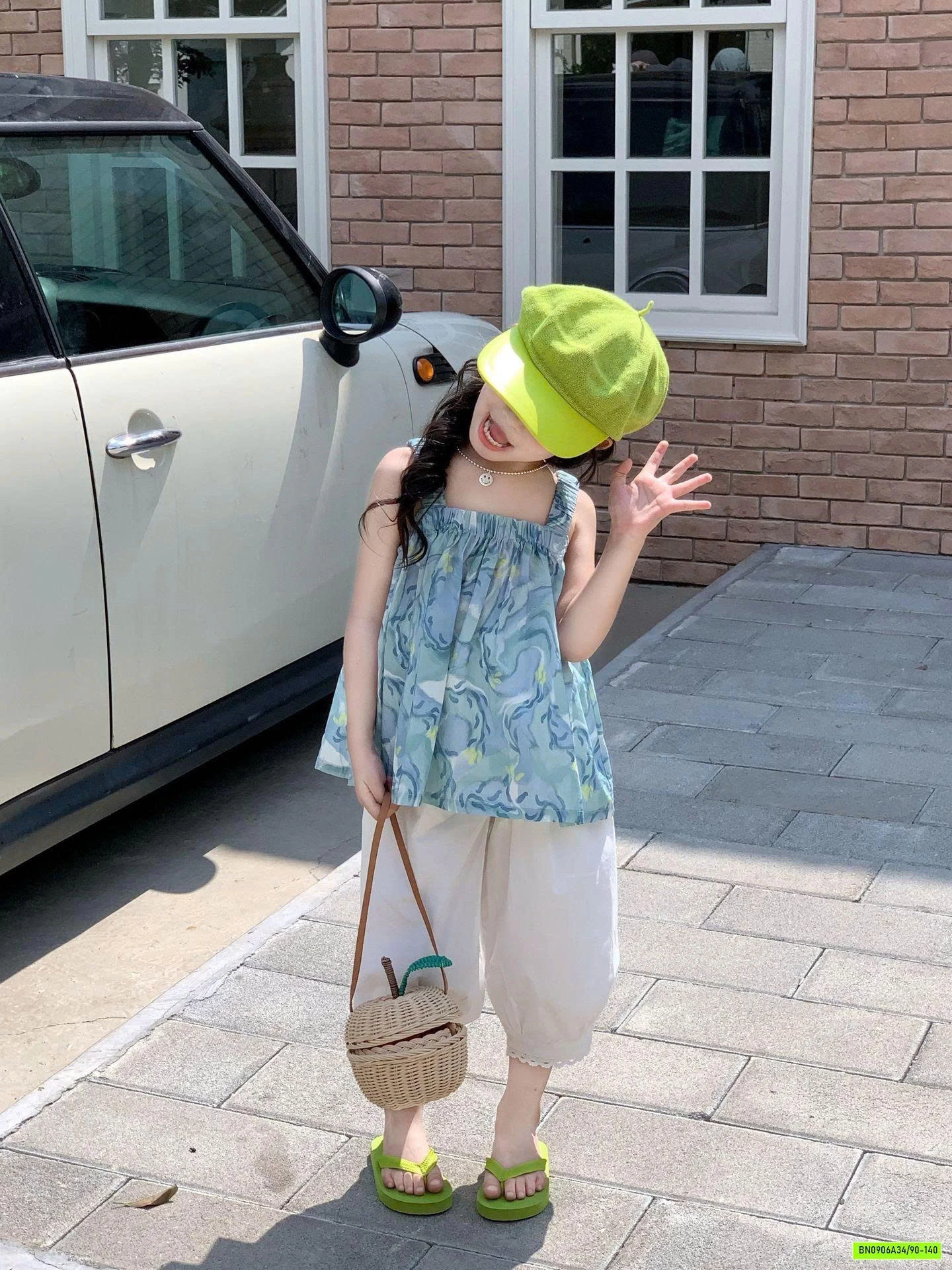 ÁO 2 DÂY HOA XANH MIX QUẦN BOOM LỠ