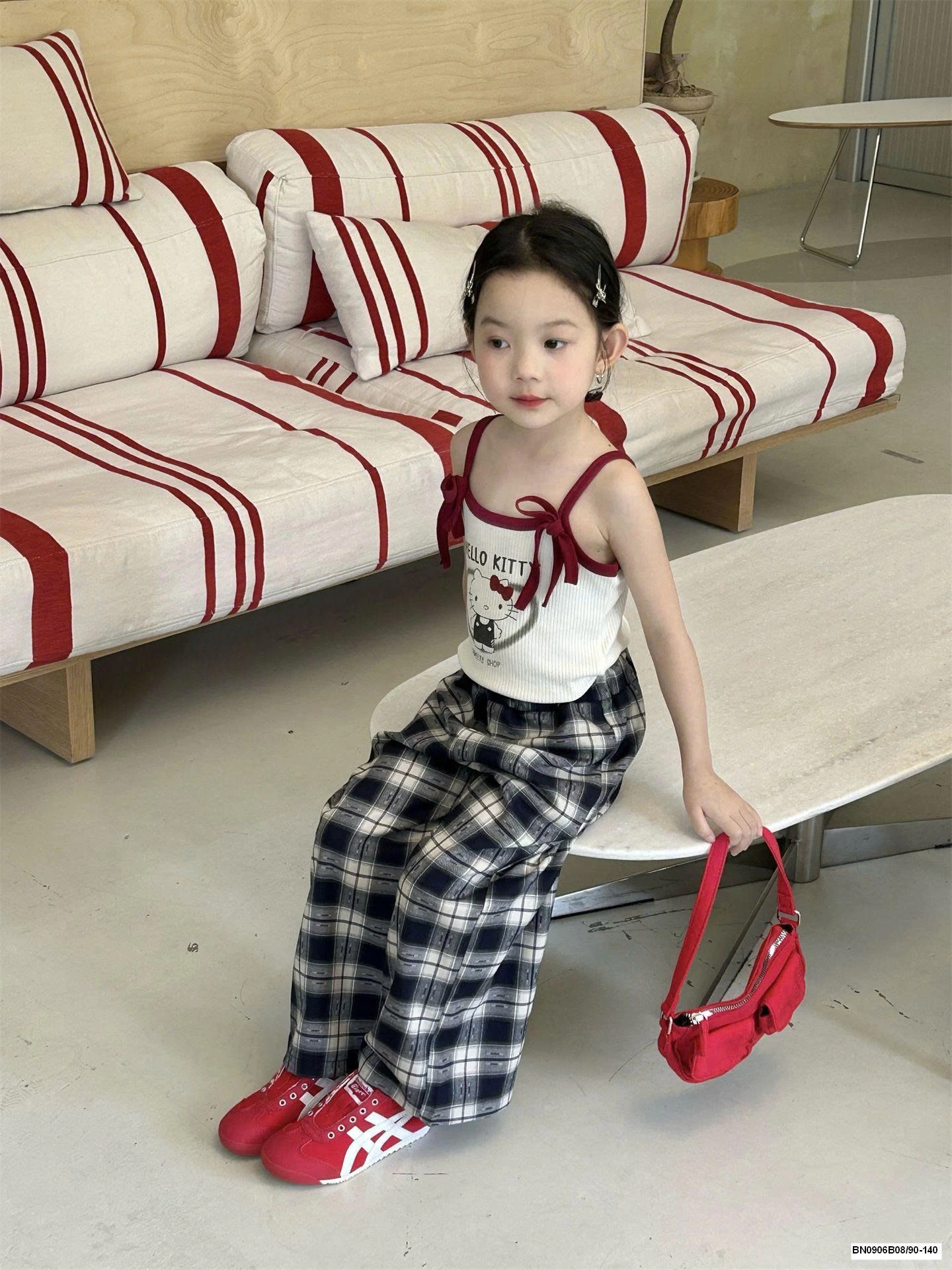 SET ÁO 2 DÂY HELLO KITTY MIX SUÔNG KẺ