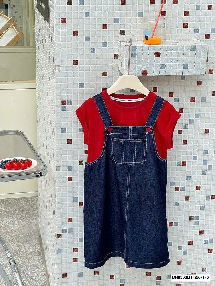 Set yếm jean mix áo thun  AMBB  25D073