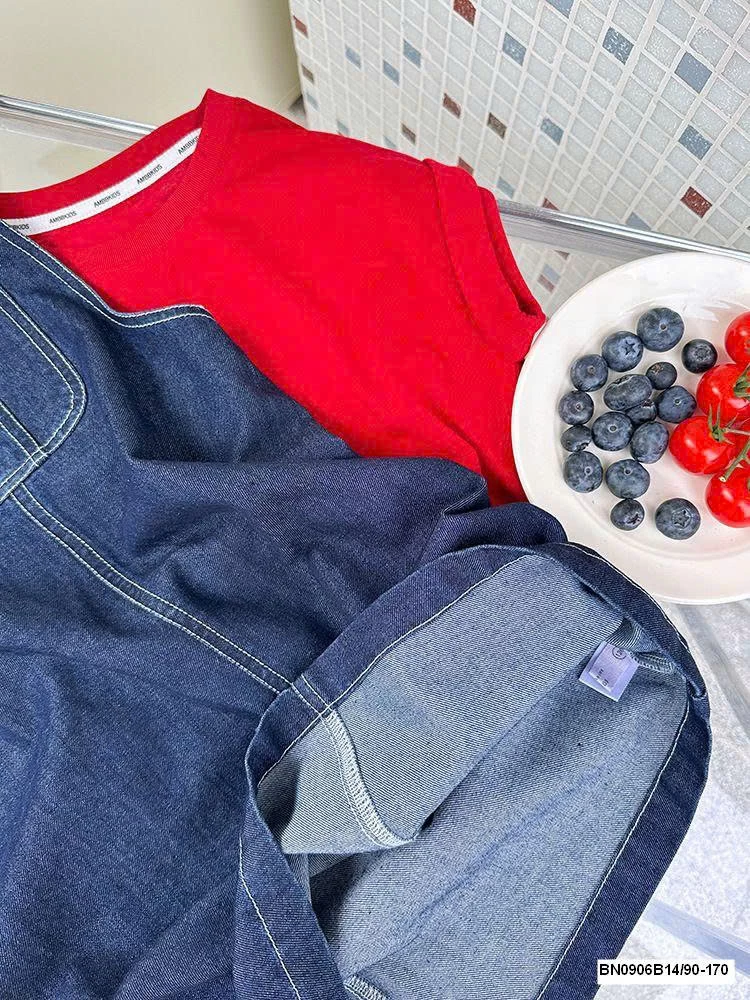 Set yếm jean mix áo thun  AMBB  25D073
