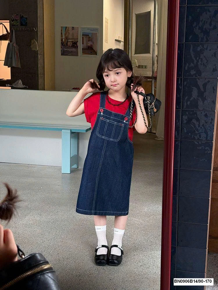 Set yếm jean mix áo thun  AMBB  25D073