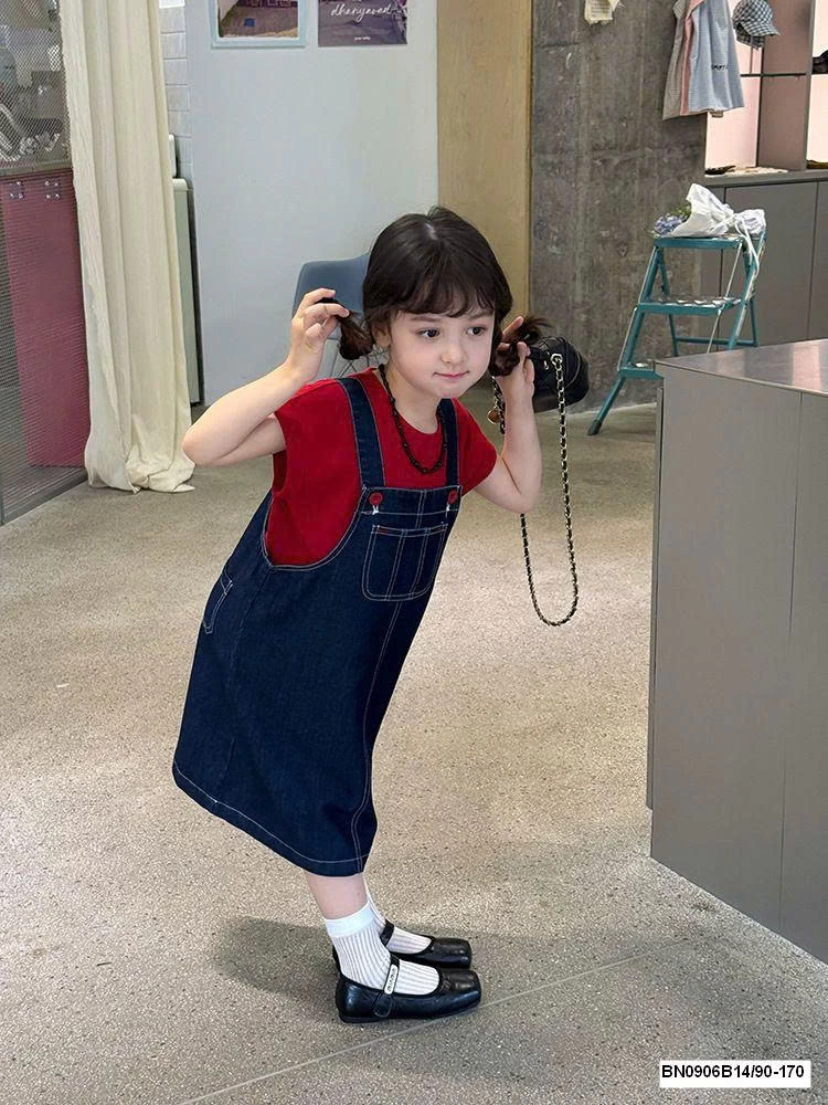 Set yếm jean mix áo thun AMBB 25D073