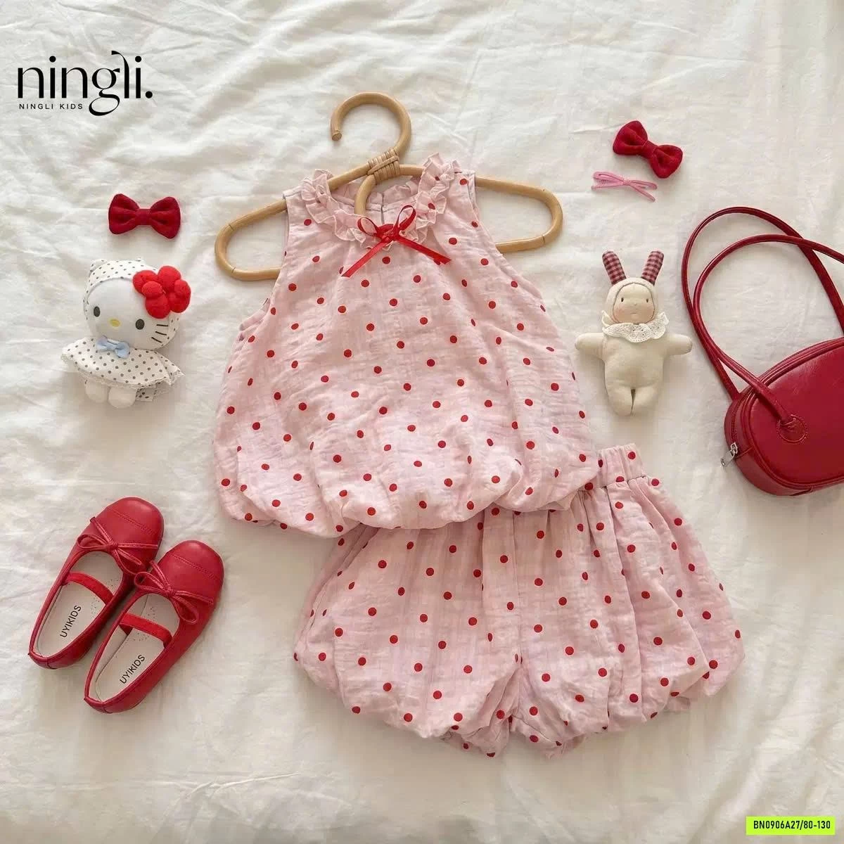 SÉT VÁY BÍ HỒNG CHẤM BI ĐỎ NINGLI