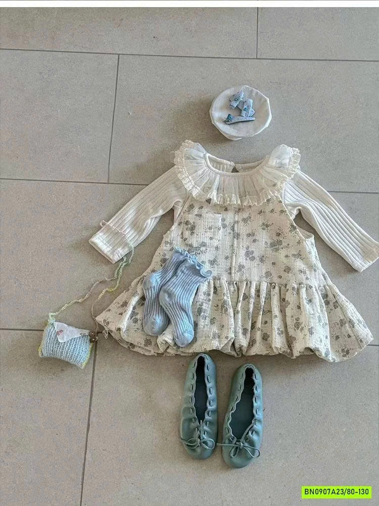 SÉT ÁO CỔ REN MIX VÁY BÍ HOA