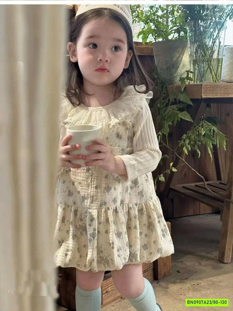 SÉT ÁO CỔ REN MIX VÁY BÍ HOA