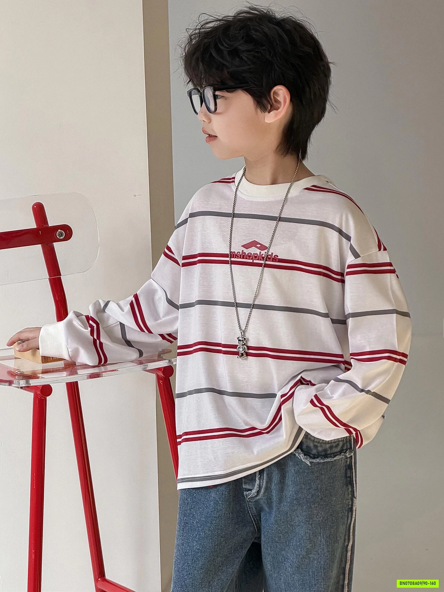 ÁO THUN PHỐI KẺ ĐỎ MSHOPKIDS