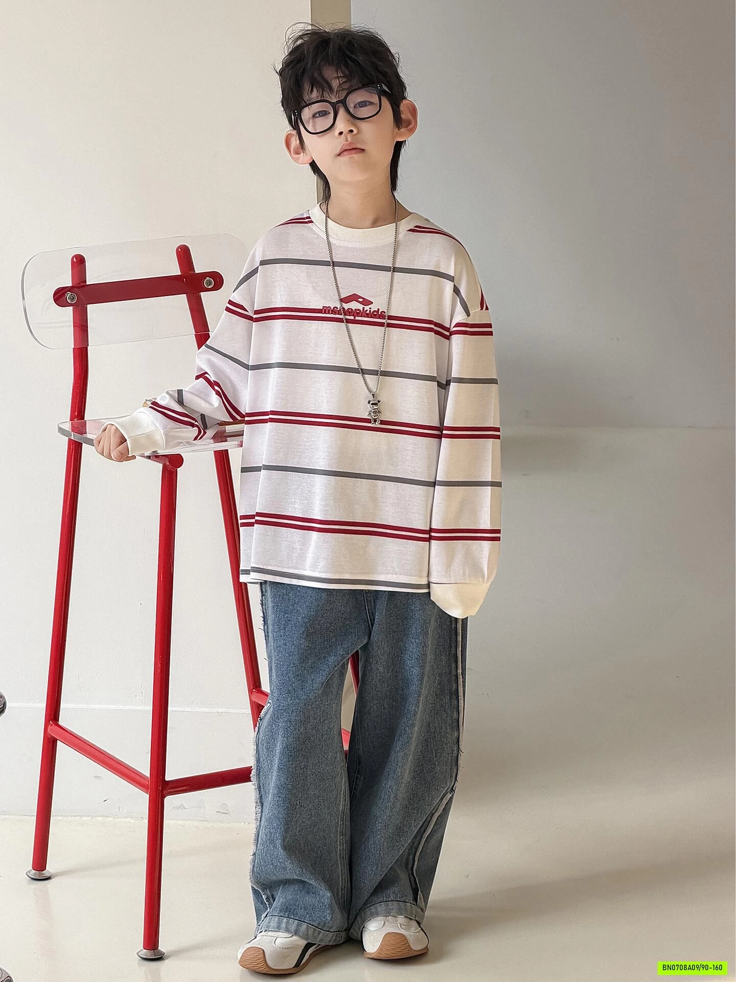 ÁO THUN PHỐI KẺ ĐỎ MSHOPKIDS