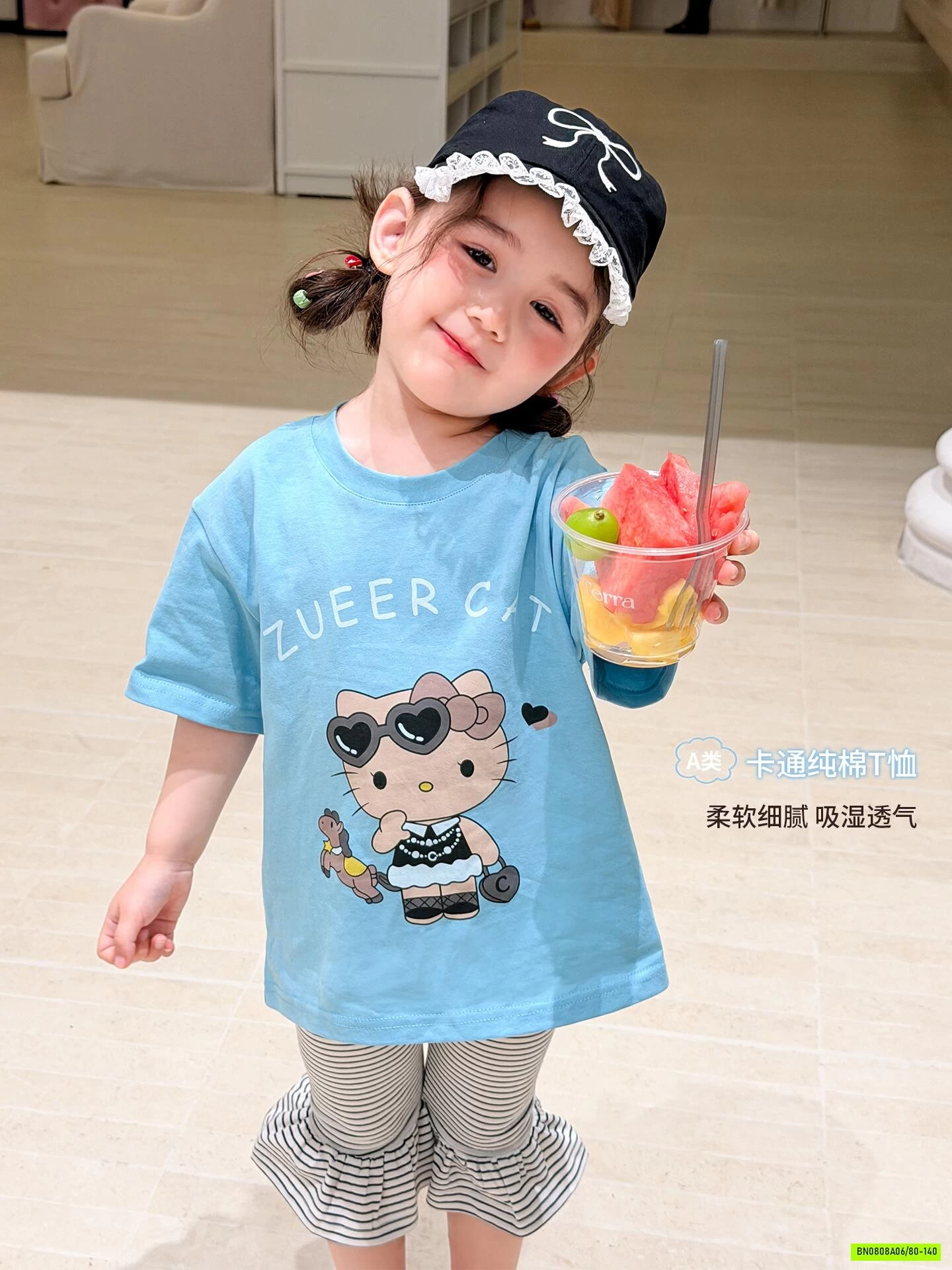 ÁO THUN MÈO XANH MIX LEGGING KẺ