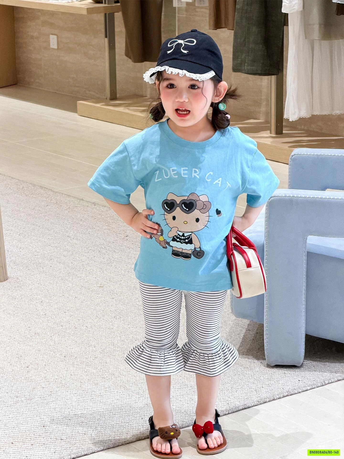 ÁO THUN MÈO XANH MIX LEGGING KẺ