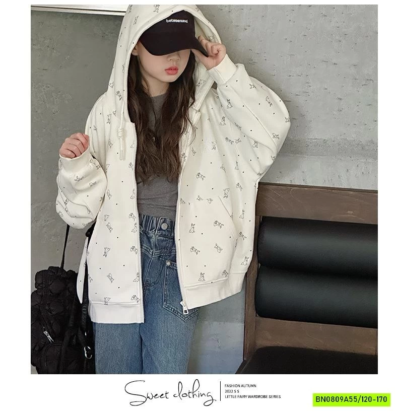 KHOÁC COTTON LIỀN MŨ IN GẤU