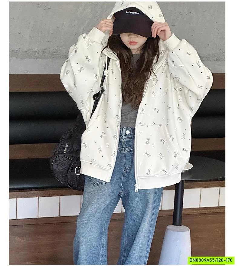 KHOÁC COTTON LIỀN MŨ IN GẤU