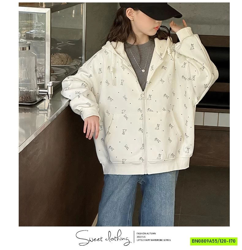 KHOÁC COTTON LIỀN MŨ IN GẤU