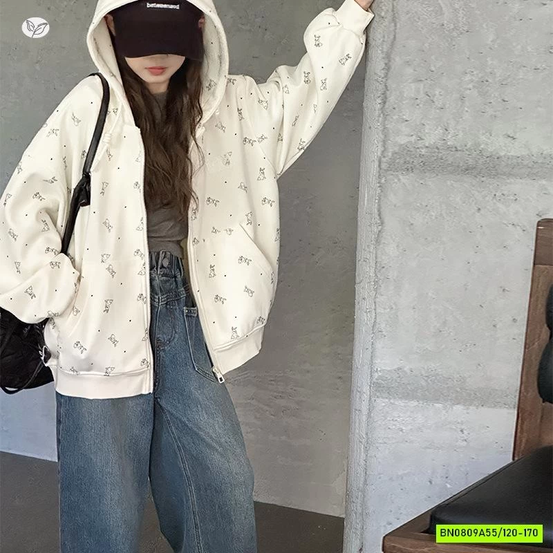 KHOÁC COTTON LIỀN MŨ IN GẤU