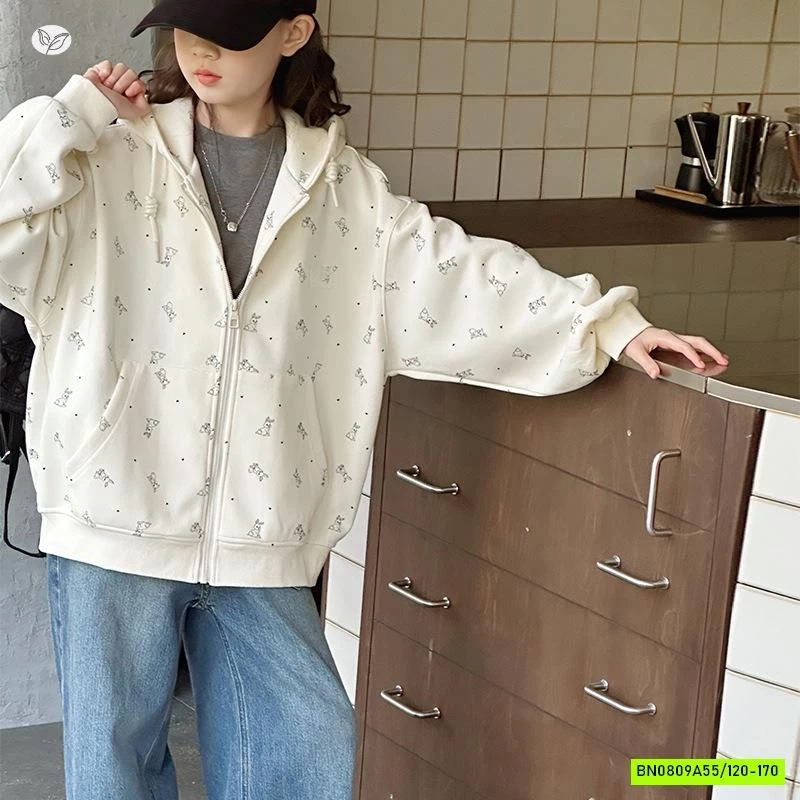 KHOÁC COTTON LIỀN MŨ IN GẤU