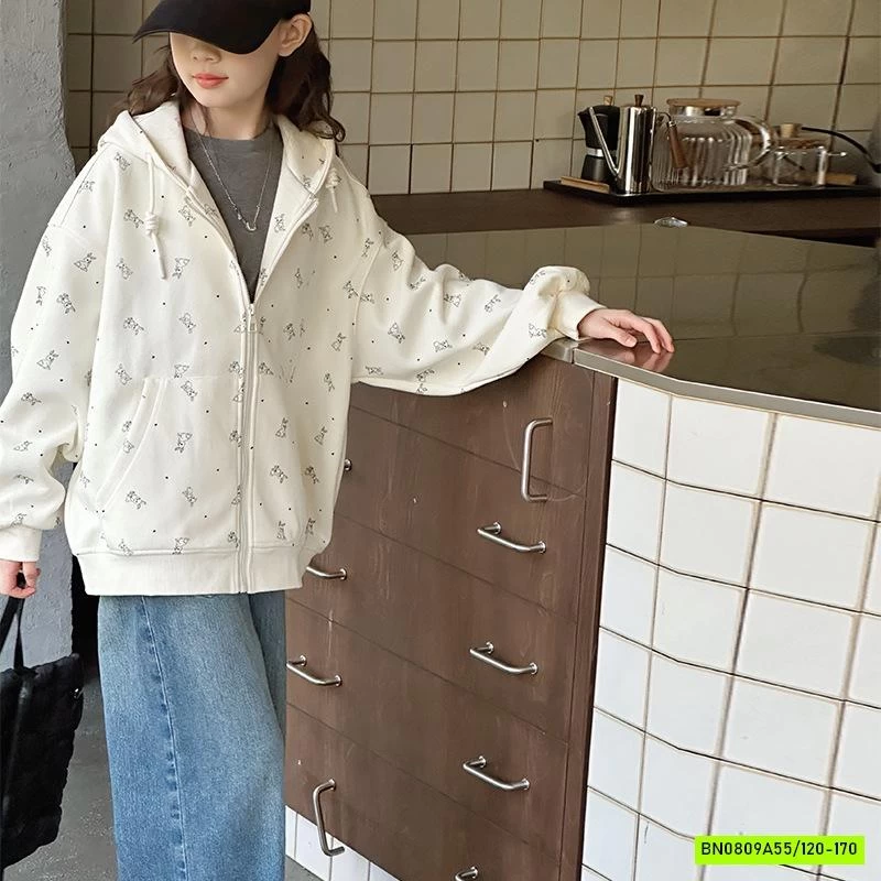 KHOÁC COTTON LIỀN MŨ IN GẤU