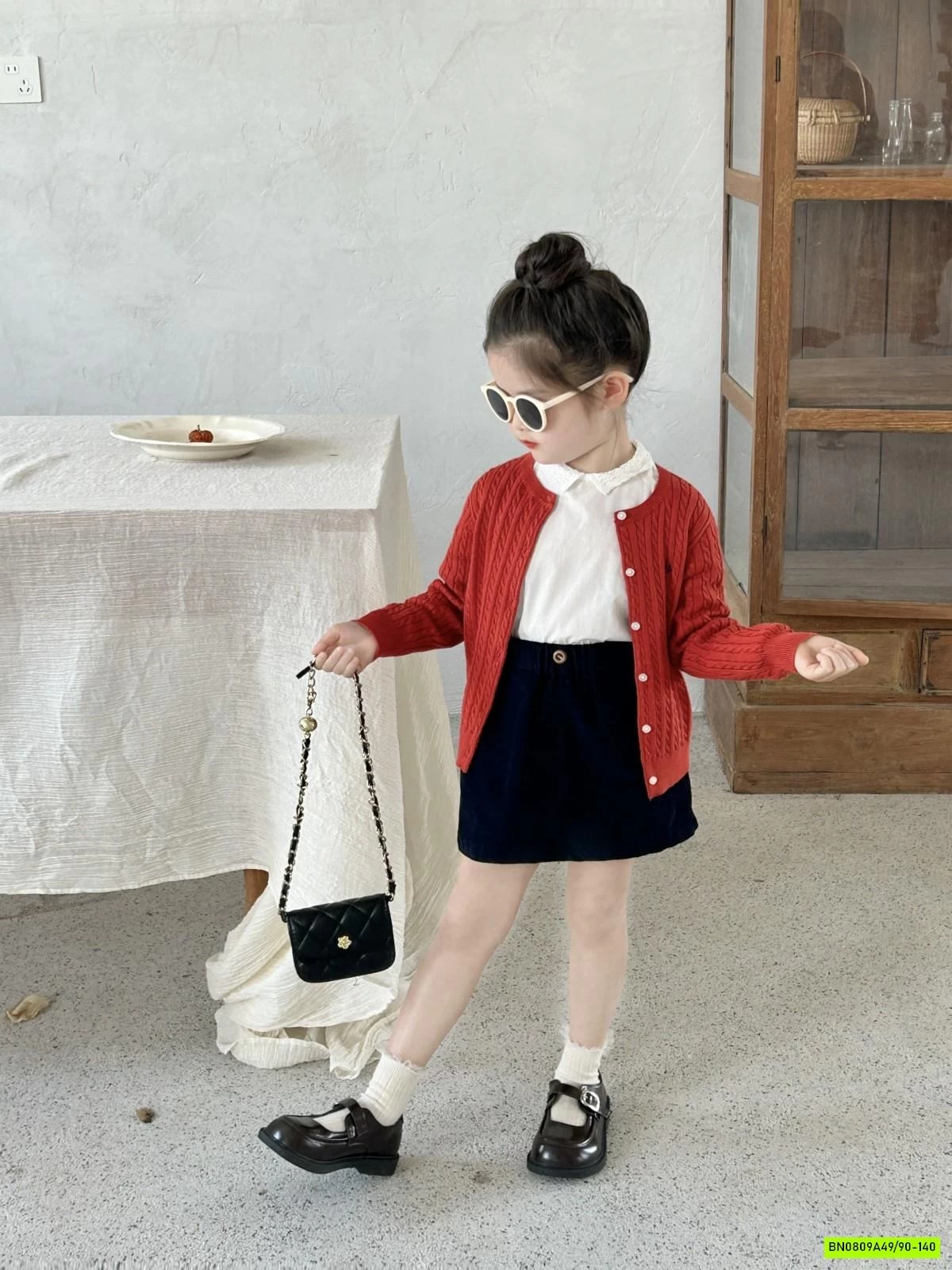 SÉT CARDIGAN LEN ĐỎ MIX CHÂN VÁY NHUNG