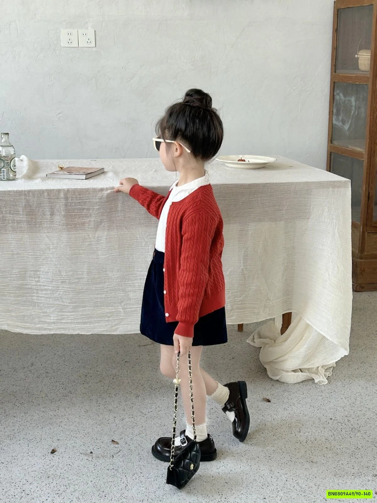 SÉT CARDIGAN LEN ĐỎ MIX CHÂN VÁY NHUNG