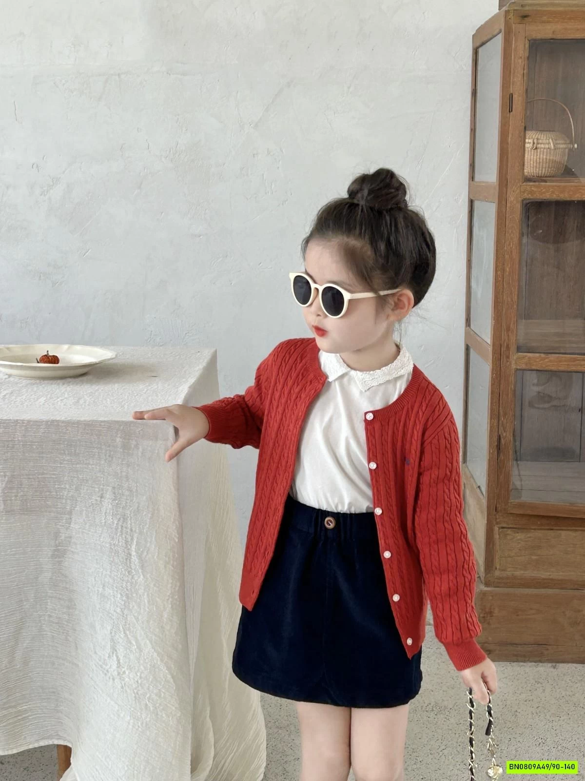 SÉT CARDIGAN LEN ĐỎ MIX CHÂN VÁY NHUNG