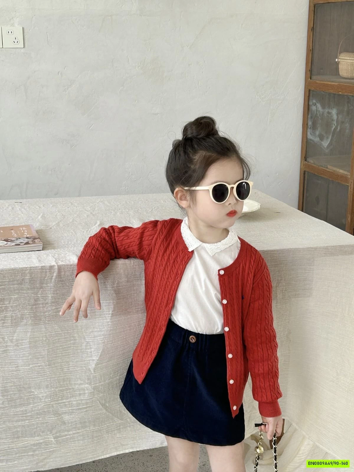 SÉT CARDIGAN LEN ĐỎ MIX CHÂN VÁY NHUNG