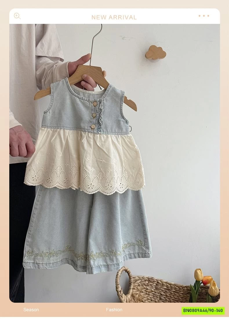 SÉT DENIM PHỐI REN QUẦN VÁY BÁNH BÈO