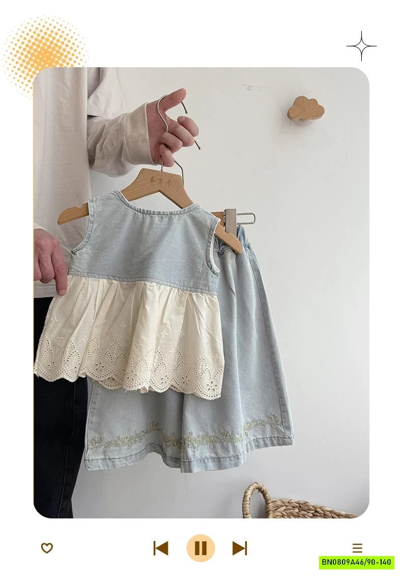 SÉT DENIM PHỐI REN QUẦN VÁY BÁNH BÈO