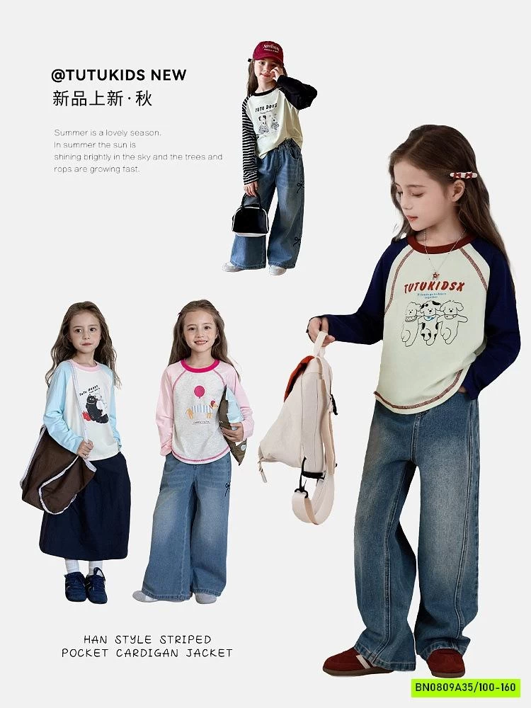 ÁO THUN PHỐI MÀU TAY BÉ GÁI SZ ĐẠI