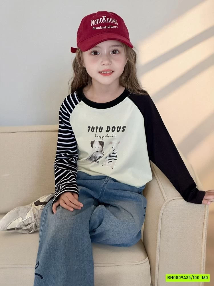 ÁO THUN PHỐI MÀU TAY BÉ GÁI SZ ĐẠI