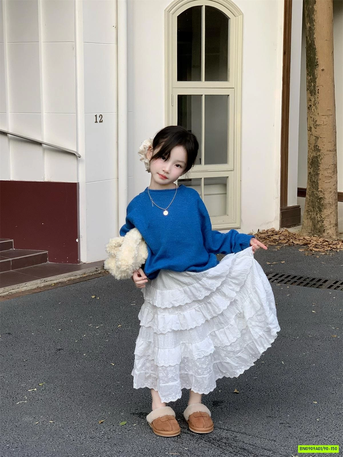 ÁO LEN XANH COBAN MIX CV TRẮNG