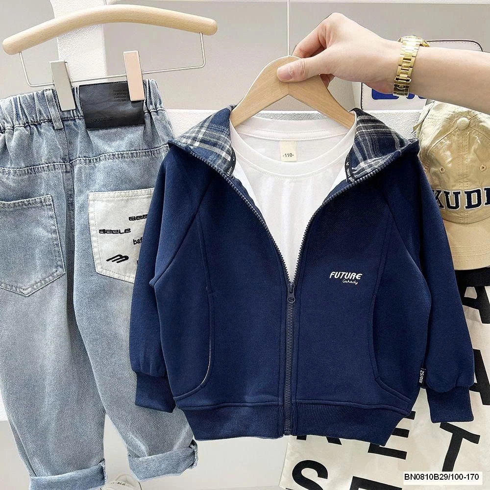 ÁO KHOÁC NỈ KÉO KHÓA LIỀN MŨ